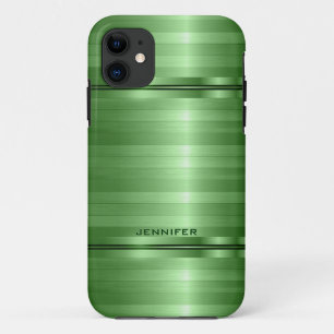 Monogramed Shiny Metallic Green Stripes iPhone 11 Case