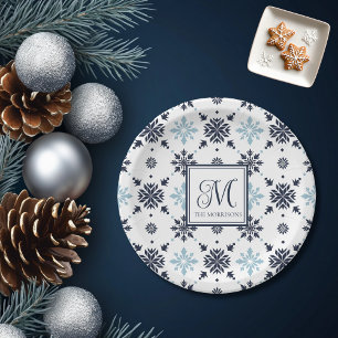 Monogramed Snowflake Paper Plate
