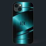 Monogramed Turquoise Green Faux Metallic Design iPhone 13 Case<br><div class="desc">Elegant turquoise green faux metallic design, stainless steel look with dynamic lines. Customizable and optional monogram. It is available on other products. Not real metal but image of metallic texture. If you need any help customizing, changing colour, or anything else to any of my designs, contact ArtOnWear designer.Free text formatting...</div>