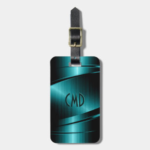 Monogramed Turquoise Green Faux Metallic Design Luggage Tag