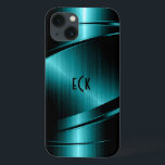 Monogramed Turquoise Green Metallic Design iPhone 13 Case<br><div class="desc">Elegant turquoise green metallic design, stainless steel look with dynamic lines. Customizable and optional monogram. It is available on other products. Not real metal but image of metallic texture. If you need any help customizing, changing colour, or anything else to any of my designs, contact ArtOnWear designer.Free text formatting with...</div>