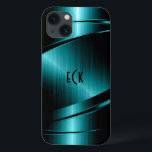 Monogramed Turquoise Green Metallic Design iPhone 13 Case<br><div class="desc">Elegant turquoise green metallic design, stainless steel look with dynamic lines. Customizable and optional monogram. It is available on other products. Not real metal but image of metallic texture. If you need any help customizing, changing colour, or anything else to any of my designs, contact ArtOnWear designer.Free text formatting with...</div>