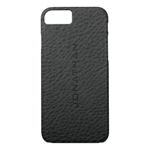 Monogramed Vintage Black Leather iPhone 8/7 Case