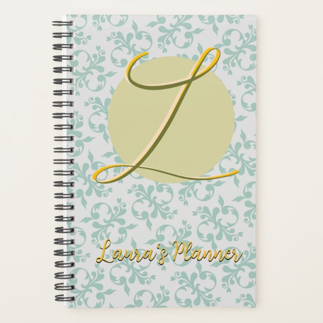 Monogramed Vintage Wallpaper Blue Undated Planner (Front)
