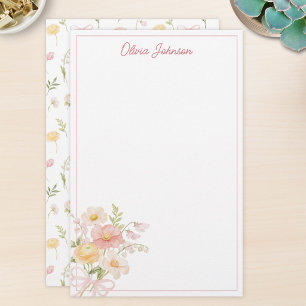 Monogramed Watercolor Pretty Flower Bouquet Floral Stationery