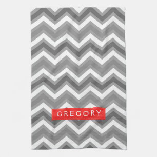 Monogramed White And Grey Chevron Pattern 2 Kitchen Towel
