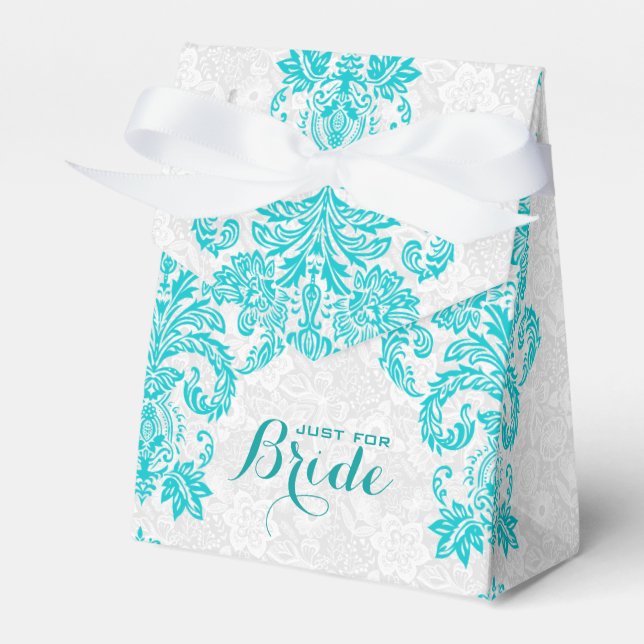 Monogramed White And Turquoise Floral Ornament Favor Box (Front Side)