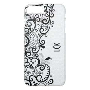 Monogramed White & Black Floral Lace & Damasks Case-Mate iPhone Case