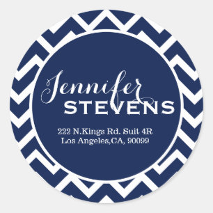 Monogramed White & Blue Geometric Zigzag Chevron C Classic Round Sticker