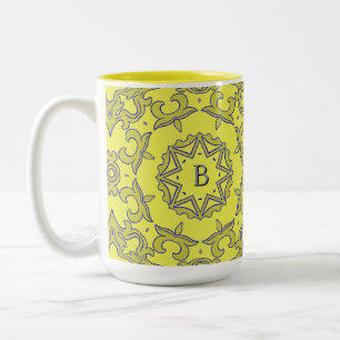 Monogramed Yellow Star Two-Tone Coffee Mug