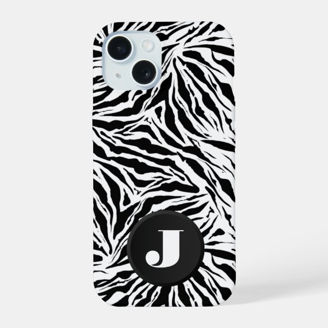 Monogramed Zebra Print iPhone 15 Case (Back)