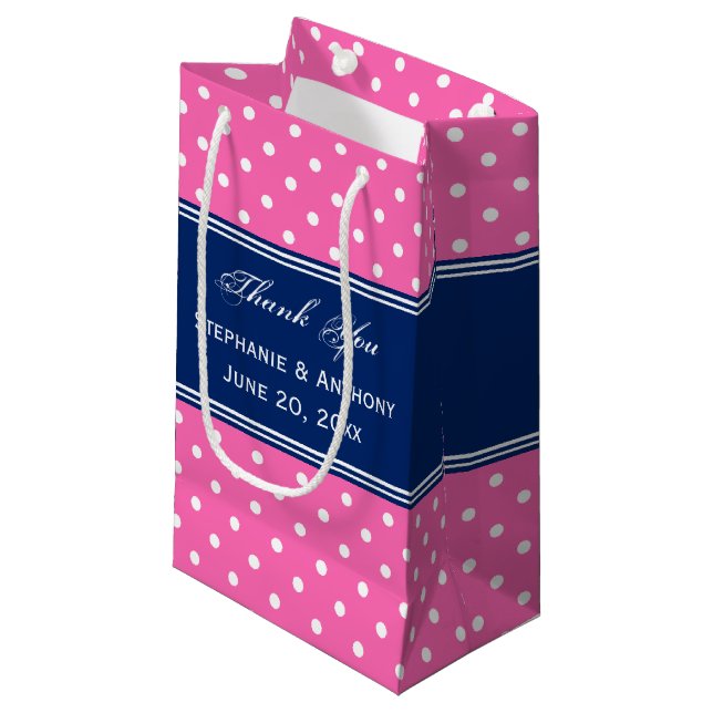 MonogramHot Pink, White Polka Dot with Royal Blue Small Gift Bag (Front Angled)