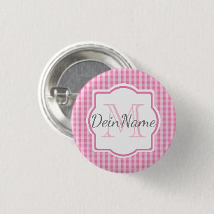 Monogramm Dein Name rosa kariert 1 Inch Round Button