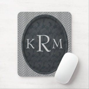 Monogramm Initials Black Floral Personalized Mouse Pad