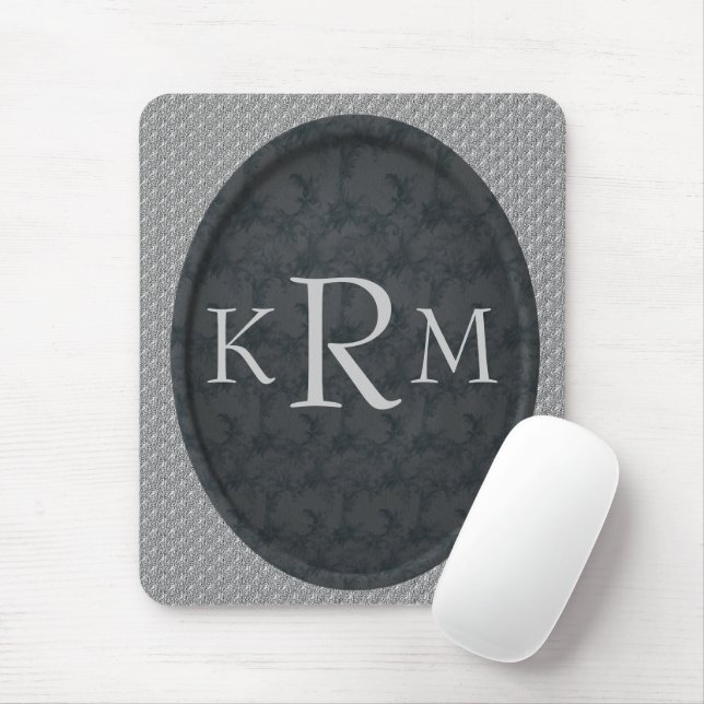 Monogramm Initials Black Floral Personalized Mouse Pad (With Mouse)