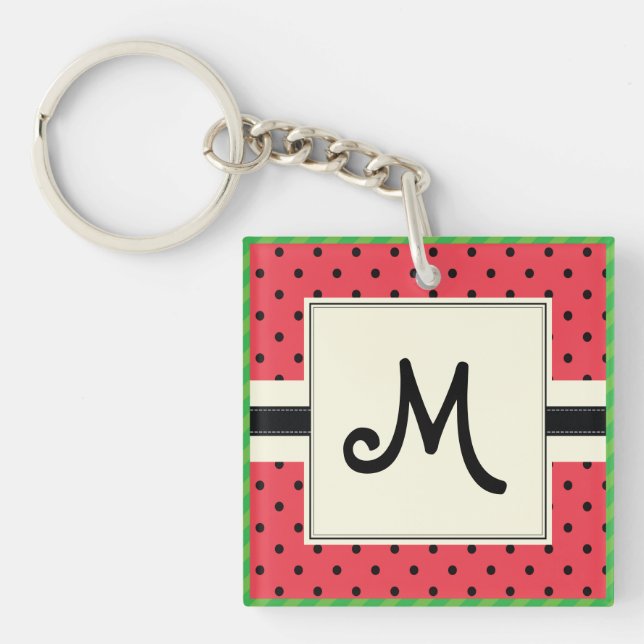 Monogramm watermelon pattern design summer fruit keychain (Front)