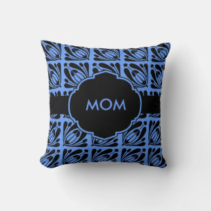 Monogrammable Blue and Black Pillow