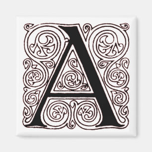 Monogramme 'A' avec perles rouges foncées - Aimant