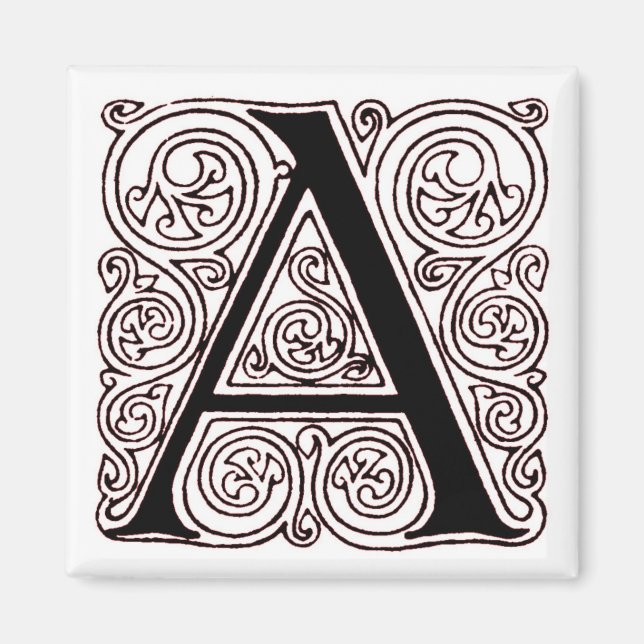 Monogramme 'A' avec perles rouges foncées - Aimant (Devant)