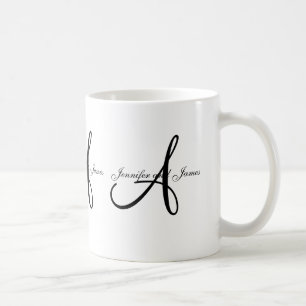 Monogramme A de mariage et tasse blanche noire de