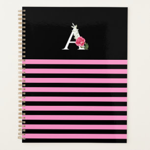 Monogramme A en rose rose blanche et rayures Feuil