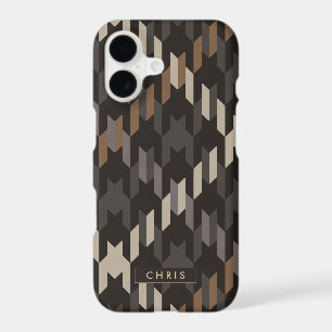 Monogramme à motif carreaux houndstooth marron gra