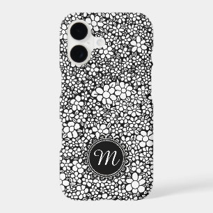 Monogramme à motif de fleurs noir et blanc dessiné