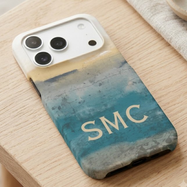 Monogramme Abstrait Côté Mer (Teal coastal monogram iPhone case — a stylish personalized gift for her birthday or graduation)