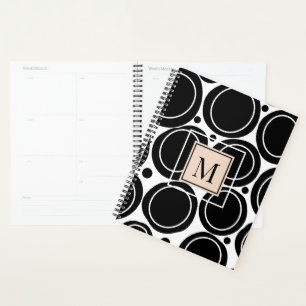 Monogramme Abstrait Noir Blanc Noir Rose