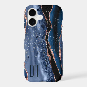 Monogramme Abstrait rose Gold Sparkle Blue