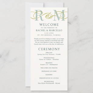 Monogramme Ampersand Sage Green Wedding Programme