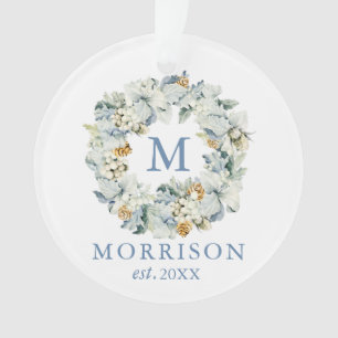 Monogramme Aquarelle Bleu Dusté Floral Wreath