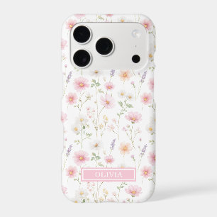 Monogramme aquarelle de fleur sauvage rose