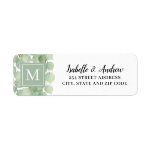 Monogramme Aquarelle Eucalyptus Verdure et or