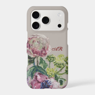 Monogramme Aquarelle Floral Botanique Beige Rose