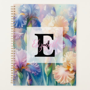 Monogramme aquarelle florale iris fleurs violettes
