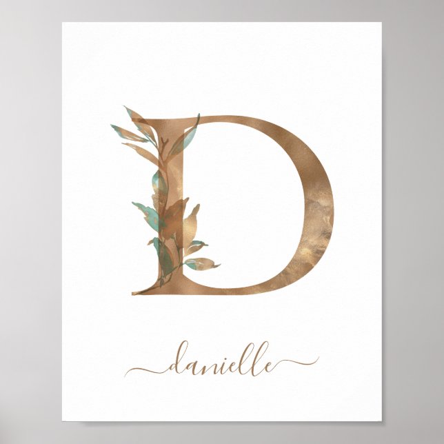 Monogramme Aquarelle Florale or Lettre D Poster (Devant)