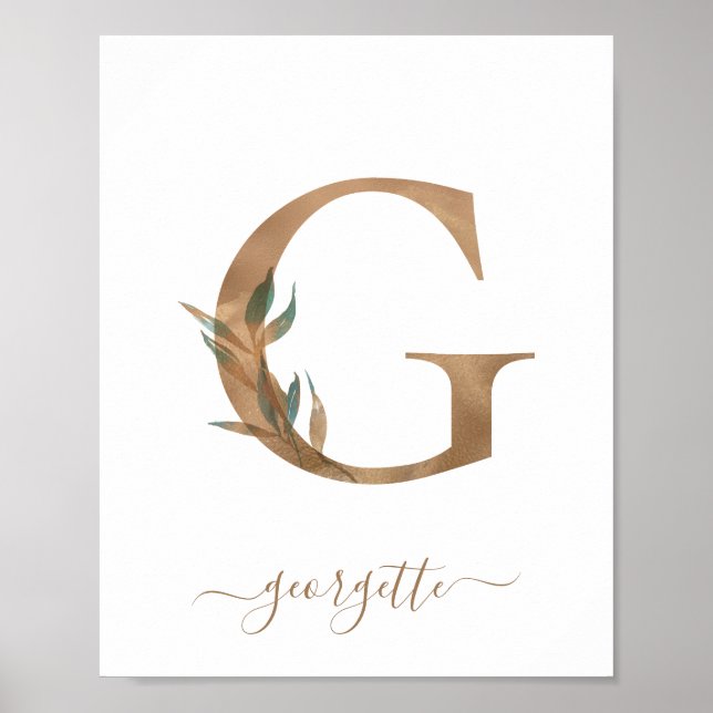 Monogramme Aquarelle Florale or Lettre G Poster (Devant)