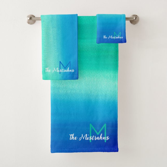 Monogramme Aquarelle Océan bleu Vert Ombre Plage (En situation)