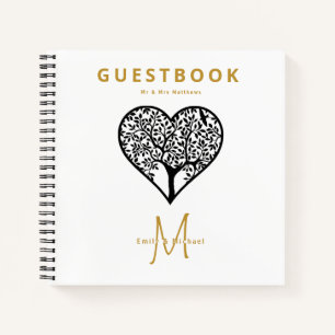 Monogramme Arbre de vie Mariage Livre d'or Blac