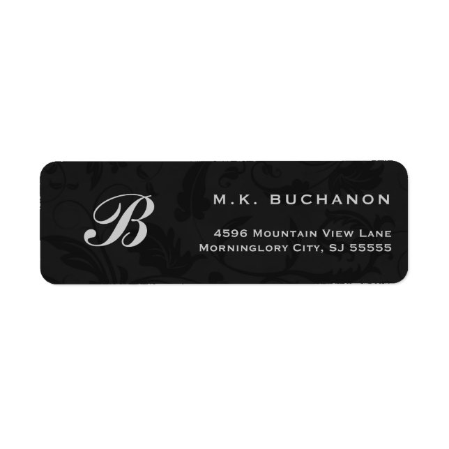 Monogramme argenté sur Damas noir Adresse de retou (Devant)