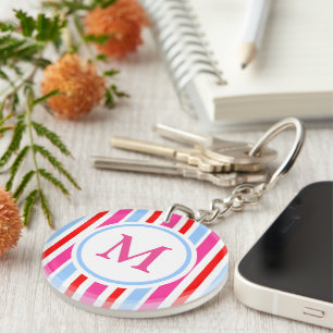 Monogramme aux rayures de bonbons rouges et bleus