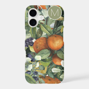 Monogramme avec motif de raisins orange et feuilla