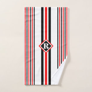 Monogramme avec rayures rouges blanches et noires 