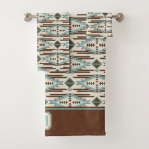 Monogramme aztèque Brown de motif d'Aqua
