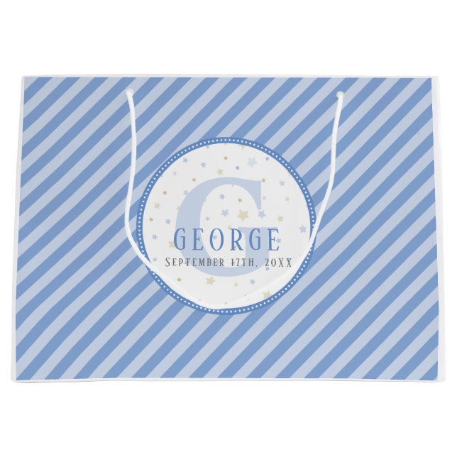 Monogramme Baby Boy Blue Gros sac cadeau (Devant)