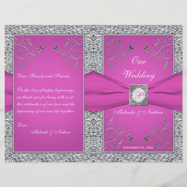 Monogramme Berry Pink, programme de mariage floral (Devant)