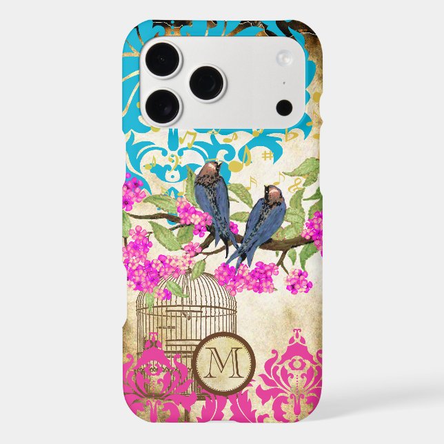 Monogramme Birdcage Oiseau Damas Floral (Verso)