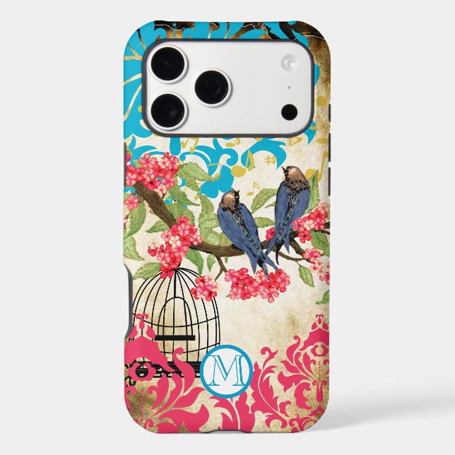 Monogramme Birdcage Oiseau Damask coque iphone (Verso)