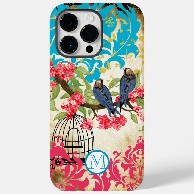 Monogramme Birdcage Oiseau Damask coque iphone (Verso)